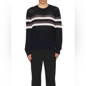 Vince Men’s Crochet Chest Stripe Crewneck Sweater in Coastal Combo